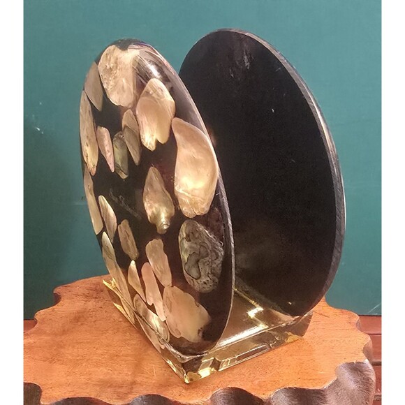 1974 Lucite Acrylic Abalone Seashell Napkin Letter Holder San Francisco Souvenir - Picture 2 of 6